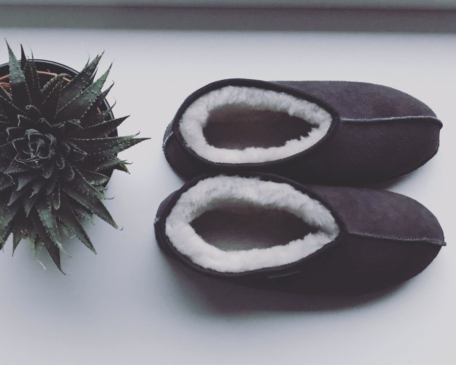 LuLu Graphite fur slippers
