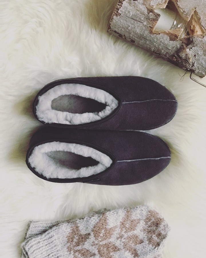LuLu Graphite fur slippers rubber sole