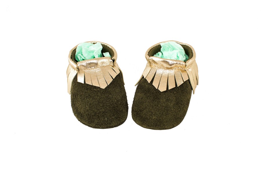 LuLu Forest Gold leather moccs 