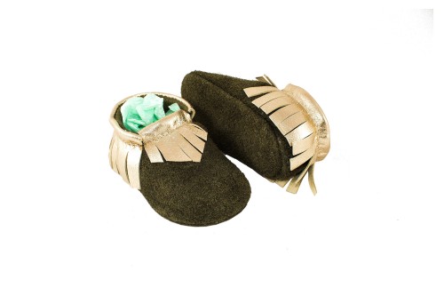 LuLu Forest Gold leather moccs 